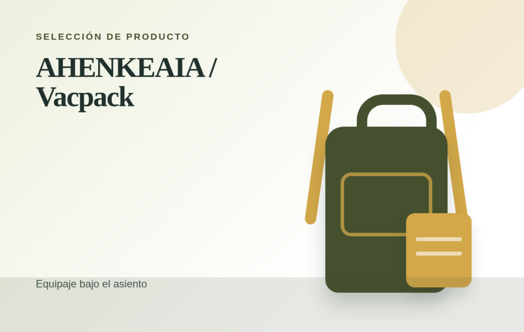 Representación editorial de la mochila AHENKEAIA / Vacpack